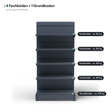 Wandregal mit 4 Fachböden und 1 Grundboden, ca. 80 kg pro Fachboden