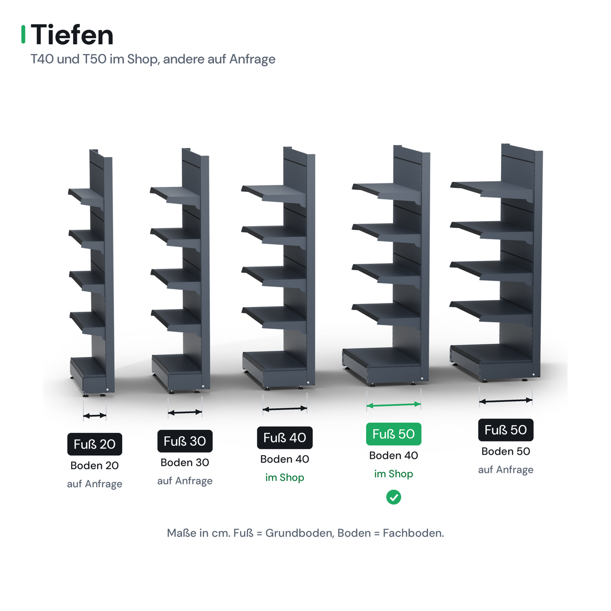 AGT Wandregal Tiefen: T40 und T50 im Shop, weitere Tiefen auf Anfrage